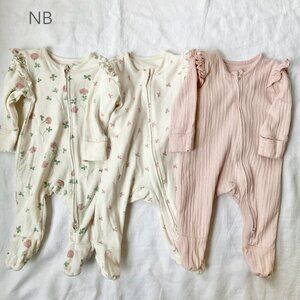 🪴5/$30 Newborn Baby George Double Zipper Sleepers Floral Ruffle Girls Pajamas